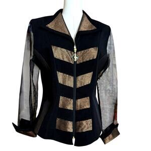 LORI WEIDNER Vintage 80s Jacket Size Fit S/M Zip front Closure Sheer Sleeves